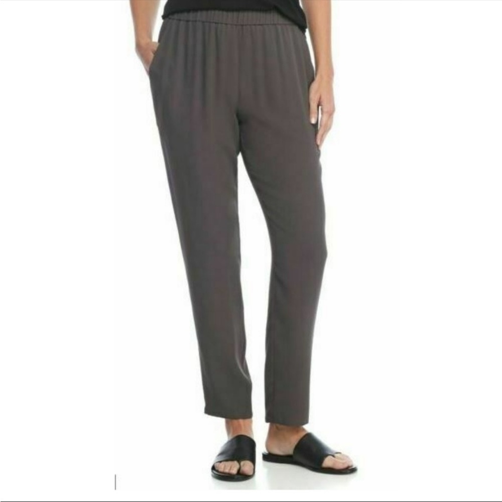 NWT Eileen Fisher Silk Georgette Crepe Slouchy Ankle Pants: Graphite